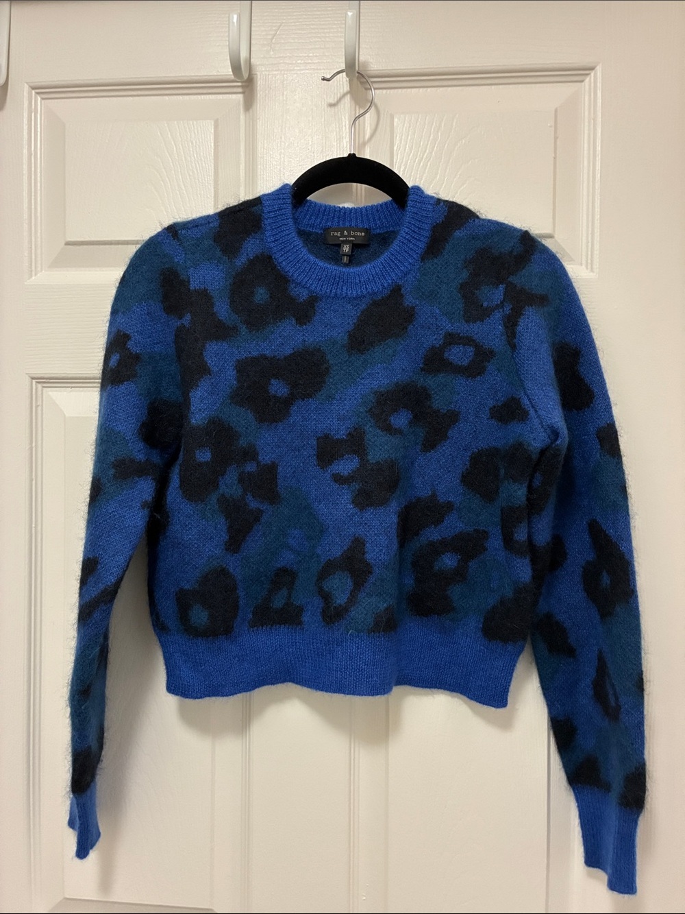 Rag & Bone Blue and Black Leopard Crewneck Sweater - Picture 2 of 5